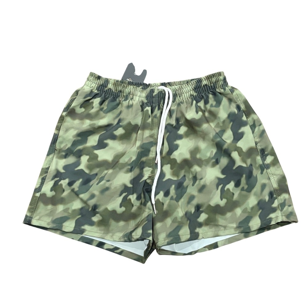 SKATIE Nick Swim Trunks Men Small Green Camo Sustainable Drawstring Lined Shorts